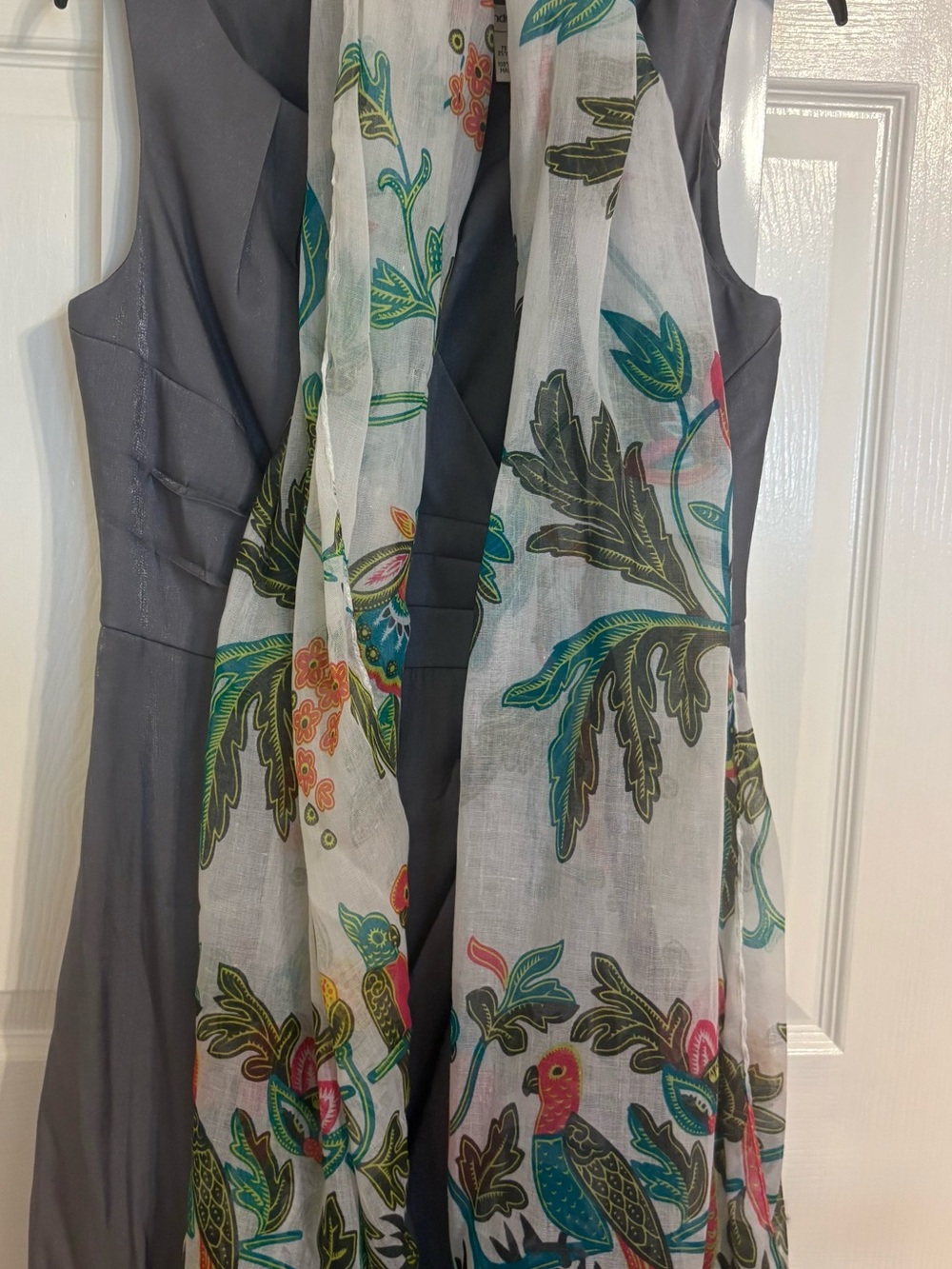Andre Oliver Slate Gray Sleeveless Sheath Dress Rosette Accent. - Picture 2 of 9